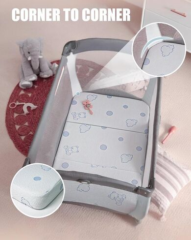 Pack and Play Mattress Pad, 38x26 High Resilience Memory Foam Baby Mattress for Pack n Play, Travel Dual-Sided Pack n Play Mattresses Topper with Soft Bear Jacquard Cover & Carrying Bag in Saudi Arabia