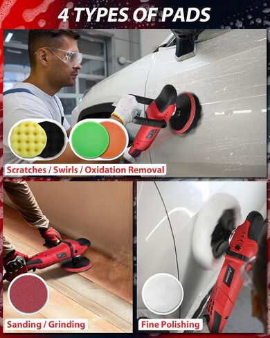AVID POWER Car Buffer Polisher, 6 Variable Speed 1000-3500 RPM, Rotary Buffer Waxer Kit with 6-inch and 7-Inch Backing Plate, 1200W Car Polisher for Car Detailing, Polishing, Waxing in Kuwait