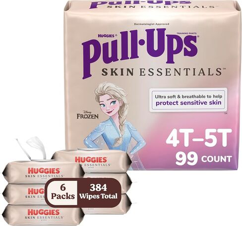 Bundle of Pull-Ups Girls' Skin Essentials Potty Training Pants, Training Underwear, 2T-3T (16-34 lbs), 124 Ct (4 Packs of 31) + Baby Wipes, 99% Water, 6 Flip Top Packs (336 Wipes Total) in Saudi Arabia
