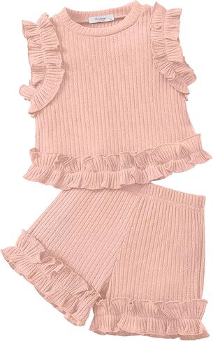 Arshiner Toddler Girls Girls Cloths مضلعة قمم متماسكة أكمامًا وأكملًا من قصر in Saudi Arabia