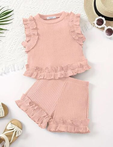 Arshiner Toddler Girls Girls Cloths مضلعة قمم متماسكة أكمامًا وأكملًا من قصر in Saudi Arabia