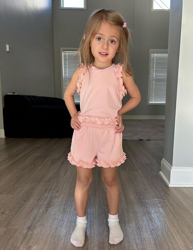Arshiner Toddler Girls Girls Cloths مضلعة قمم متماسكة أكمامًا وأكملًا من قصر in Saudi Arabia