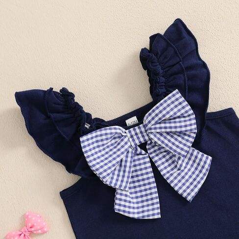Toddler Baby Girl Summer Outfit Bow Embroidery Short Sleeve T-Shirt Plaid Ruffle Shorts Set Little Girls Clothes in Saudi Arabia