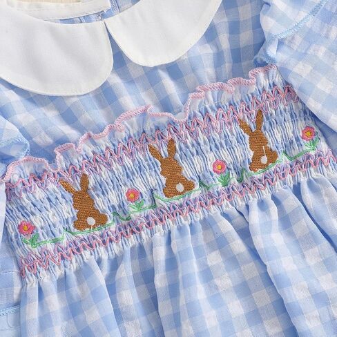 Adobabirl Infant Baby Girl Outfit Newborn Bow Bubble Romper Long Sleeve Embroidery Jumpsuit Cute Smocked Clothes in Kuwait