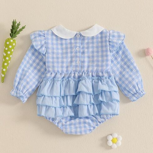 Adobabirl Infant Baby Girl Outfit Newborn Bow Bubble Romper Long Sleeve Embroidery Jumpsuit Cute Smocked Clothes in Kuwait