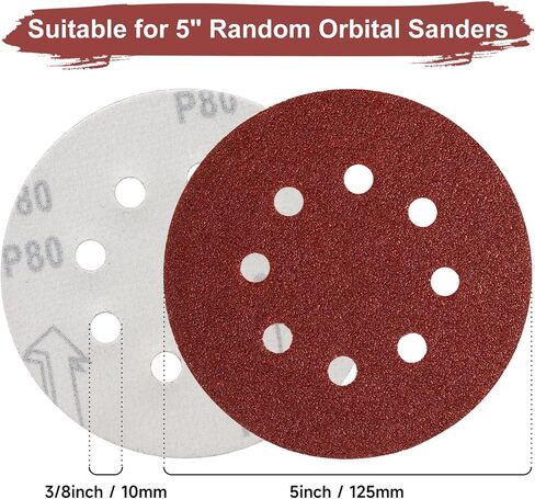 5-Inch 8-Hole Hook & Loop Sanding Discs, 50PCS - 40 Grit Sandpaper Discs, for Random Orbital Sander Pads in Saudi Arabia