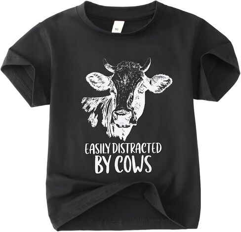 Toddler Baby Boy Girl Farm Shirt Easily Distracted by Cows Animals Graphic T-Shirt Kid Funny Letter Summer Tee Tops in Saudi Arabia