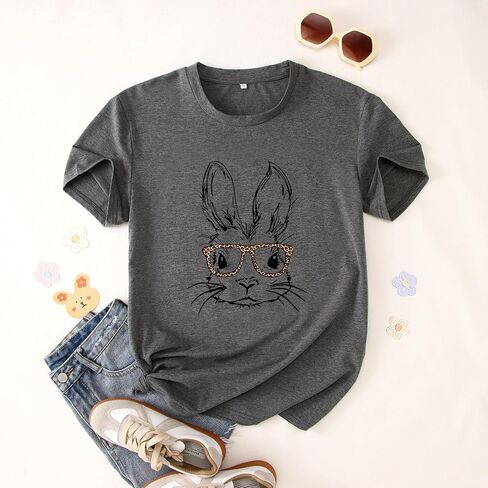 Ritatte Mommy و Me Easter Shirt Women Toddler Girl Bunny Leopard Glasses مطابقة للزي Rabbit Short Sleeve Tops Tops in Kuwait