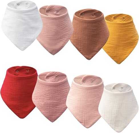 8-Pack 100% Cotton Muslin Drool Bibs - Adjustable Bandana Bibs for Babies 0-36M, Boys & Girls in Kuwait