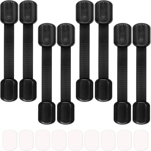 8 Pack Black Child/Baby Safety Cabinet Locks - Maveek Adjustable Strap Baby Proof Latches with No Trapped Fingers for Cupboard/Drawers/Closet/Toilet Seat/Oven and Fridge, Free 9 Extra Adhesive Pads in Kuwait