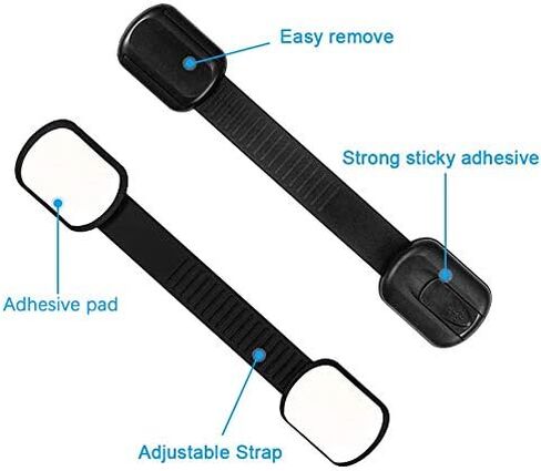 8 Pack Black Child/Baby Safety Cabinet Locks - Maveek Adjustable Strap Baby Proof Latches with No Trapped Fingers for Cupboard/Drawers/Closet/Toilet Seat/Oven and Fridge, Free 9 Extra Adhesive Pads in Kuwait