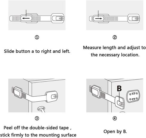 8 Pack Black Child/Baby Safety Cabinet Locks - Maveek Adjustable Strap Baby Proof Latches with No Trapped Fingers for Cupboard/Drawers/Closet/Toilet Seat/Oven and Fridge, Free 9 Extra Adhesive Pads in Kuwait