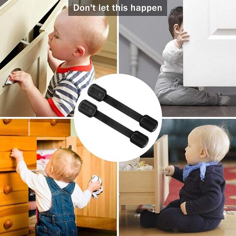 8 Pack Black Child/Baby Safety Cabinet Locks - Maveek Adjustable Strap Baby Proof Latches with No Trapped Fingers for Cupboard/Drawers/Closet/Toilet Seat/Oven and Fridge, Free 9 Extra Adhesive Pads in Kuwait