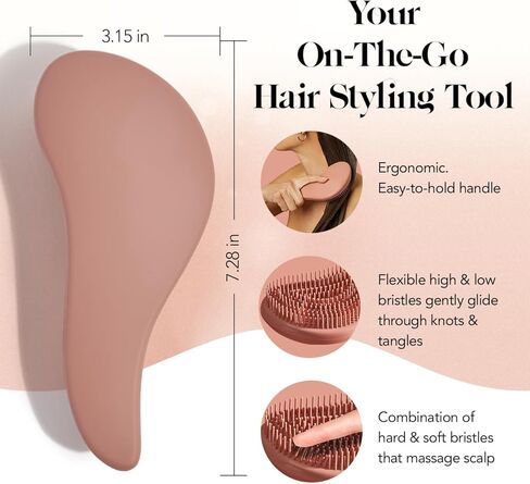 فرشاة الشعر kitsch detangler للشعر المجعد أو المستقيم ، الرطب والجاف ، فرشاة منفصلة مع شعيرات فرشاة الشعر المرنة ، فرش الشعر للنساء والرجال ، البالغين والأطفال ، للاستحمام والسفر - Terracotta in Kuwait