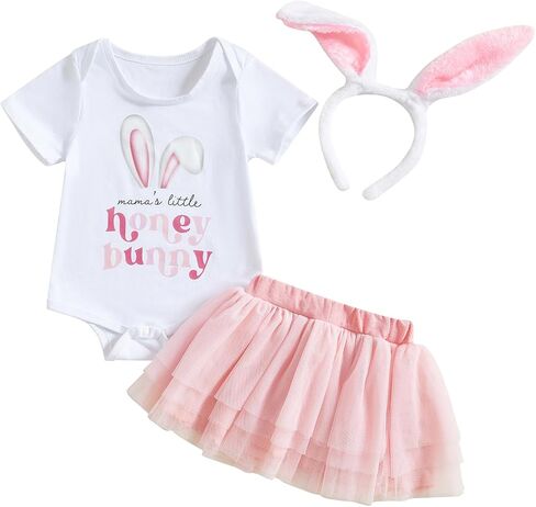Newborn Baby Girl Easter Outfit Bunny Clothes Short Sleeve Romper+Bloomers Tutu Skirt+Headband 3Pcs Clothes Set in Saudi Arabia
