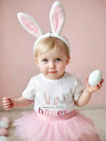 Newborn Baby Girl Easter Outfit Bunny Clothes Short Sleeve Romper+Bloomers Tutu Skirt+Headband 3Pcs Clothes Set in Saudi Arabia