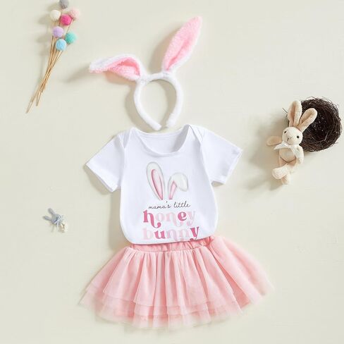 Newborn Baby Girl Easter Outfit Bunny Clothes Short Sleeve Romper+Bloomers Tutu Skirt+Headband 3Pcs Clothes Set in Saudi Arabia