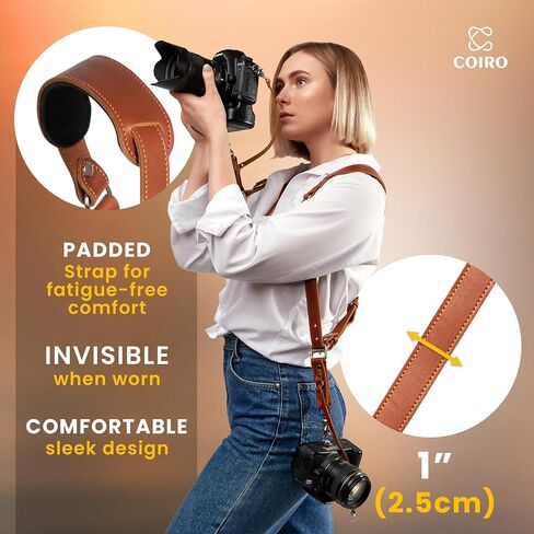 Camera Harness for 2 Cameras – Dual Shoulder Leather Camera Strap – Double Camera Harness for DSLR/SLR, Camera Straps for Photographers of All Levels, Standard Straps/Color Brown in Kuwait
