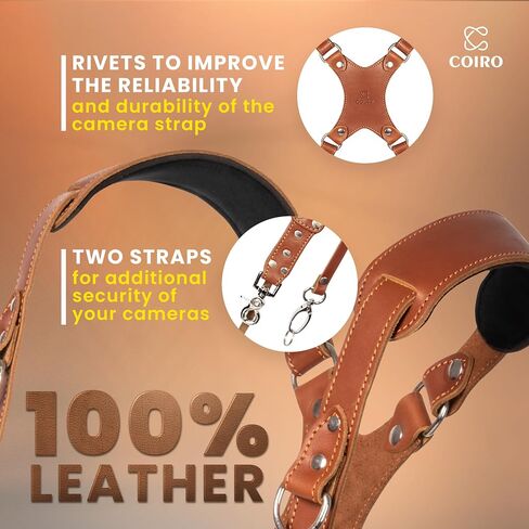 Camera Harness for 2 Cameras – Dual Shoulder Leather Camera Strap – Double Camera Harness for DSLR/SLR, Camera Straps for Photographers of All Levels, Standard Straps/Color Brown in Kuwait