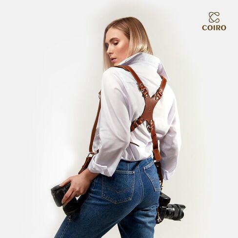 Camera Harness for 2 Cameras – Dual Shoulder Leather Camera Strap – Double Camera Harness for DSLR/SLR, Camera Straps for Photographers of All Levels, Standard Straps/Color Brown in Kuwait
