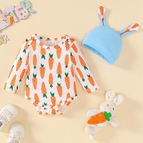 Baby Boy Easter Outfit Bunny Romper+Overalls Pants+Hat 3PC My First Easter Clothes 0-18 Months in Kuwait