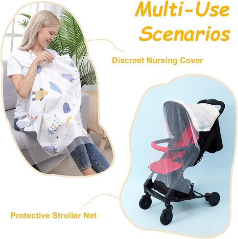 Nursing Cover for Breastfeeding – Breathable Cotton & Mesh, Adjustable for Full Privacy – Multi-Use Baby Cover for Car Seat, Stroller, Mosquito Net (Forest Magic) in Saudi Arabia