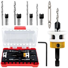 Carbide-Tipped Countersink Drill Bit Set with Depth Stop – 5PCS Replaceable Bits, Universal Fit for Most Drills – Ideal for Wood, Plastic & Woodworking