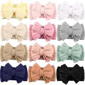 12 Pack Baby Headbands Super Soft Stretchy Nylon Hair Bands Hair Bows Hair Accessories for Baby Girls Newbrons infants Toddlers