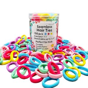 150PCS Elastic Hair Ties, Seamless Hair Band, Ponytail Holder No Crease Damage, Cotton Bands, Hair Scrunchies for Thick Thin Hair, Cotton Toddler Hair Ties for Girls and Kids