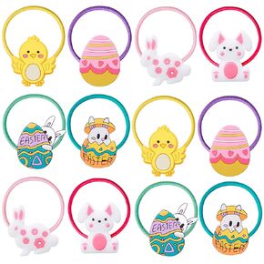 Totelux Easter Hair Ties for Girls Small Rubber Bands Ponytail Holder Cute Chick Rabbit Easter Eggs Elastics Hair Band Scrunchies Spring Easter Hair Accessories 12Pcs