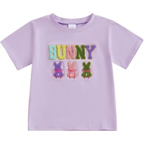 Toddler Boys Girls Cute Bunny Short Sleeve Crew Neck Shirt Top Kids Easter Outfits