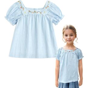 Curipeer Toddler Girls Shirt Summer Casual Puff Short Sleeve Blouse Tops for Baby Girl