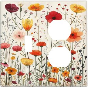 Flowers Birds Colorful Wildflower Plants Decorative Light Switch Cover 1 Gang Single Toggle Device Electrical Faceplate Switchplates Decorator Outlet Wall Plate for Bedroom Bathroom Decor