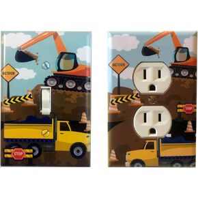 Fun Construction Truck Vehicles Boys Room Wall Decor, Light Switch & Outlet Plug Cover Plate