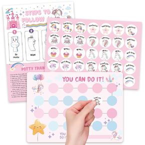 Unicorn Potty Training Chart for Toddler Girls - Potty Training Sticker Chart for Girls Potty with Sticker, Sticker Chart for Kids Potty Training Reward Chart, Kids Reward Chart