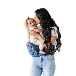 Tushbaby Chambray Carrier + Extender. Adjustable up to 71" - USA Safety Certified Hip Seat Baby Carrier - Machine Washable, Ergonomic Newborn + Toddler + Child