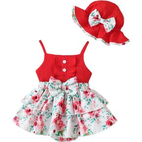 SUNNY PIGGY Baby Girl Clothes Newborn Infant Romper Sleeveless Suspender Dress Summer Outfits Sets with Hat