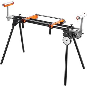 VEVOR Miter Saw Stand, 93in Collapsible Miter Saw Stand with Integral Mounting Bracket Clamp, Height and Length Adjustable, 500lbs Load Capacity with Wheels Portable Compact Folding Miter Saw Stand