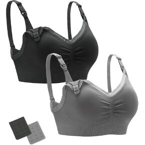 Stelle Lace Nursing Bras for Breastfeeding Seamless Pregnancy Maternity Wireless Bralette with Pads, Extenders