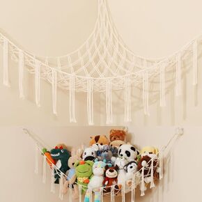 Stuffed Animal Storage Hammock Net, Nursery Hanging Organizer for Teddy Bears and Plush Toys, Large Corner Stuffy Holder for Kids Bedroom and Playroom