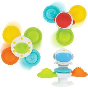 Nuby Suction Spinner Toys with Spinning Poppers – 3 Pack Baby Fidget Toys for High Chair & Bath, Space Theme, 12m+