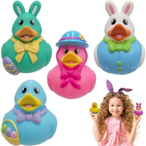 Happy Easter Rubber Duck Toy Bunny Rabbit Duckies for Kids Easter Eggs, Bath Birthday Baby Showers Summer Beach and Pool Activity, 3.5" (3-Pack)