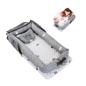 Baby Lounger with Pillow,Baby Lounger for Newborn Portable,Baby Nest Cosleeping for Baby in Bed Adjustable Size & Strong Zipper Lengthen Space to 24 Months(Crown Grey)