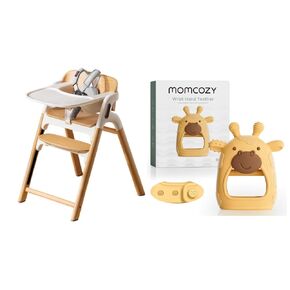 Momcozy High Chair and Baby Teether Toys, DinerPal Wooden High Chair and Baby Teething Toys | Baby Teething Relief