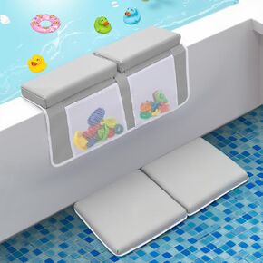 Baby Bath Kneeler and Elbow Rest Pad Set, Bathtub Kneeling Pad for Bathing Baby, Quickly Dry Bath Kneeler Pad for Baby Bath Time, Non-Slip Knee Support Bath Mat with Toys Organizer (Light Grey, Large)