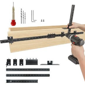 PRO Cabinet Hardware Jig, 32-inch Detachable Cabinet Handle Jig with Auto Center Punch, Aluminum Alloy Cabinet Handle Template Drill Guide, Cabinet Pull Jig for Handle Knob Pull, Drawer/Door