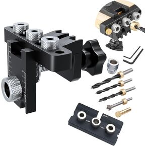 Self Centering Doweling Jig Kit for Woodworking 3 in 1 Dowel Jig Kit for Straight Holes 8/10/15mm Adjustable Width Woodworking Joints Tool Drill Guides Locator 3 Size (5/16", 3/8", 19/32")