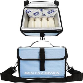 Milk Cubby Breast Milk Cooler Travel Bag, Safe Temperature Portable Breast Milk Cooler Bag with Ice Packs, Insulated Breast Milk Chiller, Extreme Temp Breastmilk Storage Cooler (Light Blue)