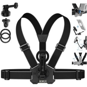 SIRUI Quick Release Chest Mount for Action Camera & Phone, Magnetic Adjustable Camera Body Strap with Metal Rings, Body Phone Holder for POV, AM-AC02