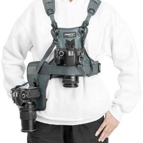 Fomito Dual Camera Harness, Multi Carrying Radio Chest Vest System with Side Holster for Canon 6D 600D 5D2 5D3 for Nikon D90 for Sony A7S for Panasonic for Olympus DSLR Cameras Climbing Wedding Travel